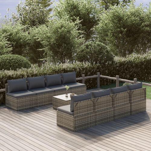 Loungesæt til haven 9 dele med hynder polyrattan grå