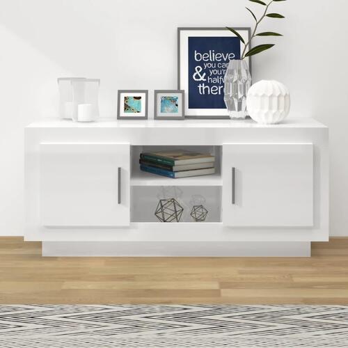Tv-bord 102x35x45 cm konstrueret træ hvid højglans