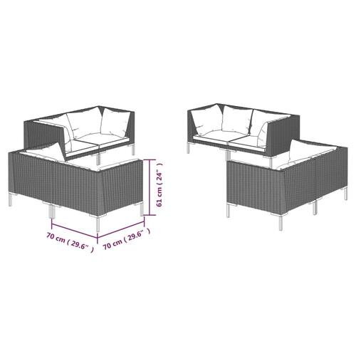 Loungesæt til haven 8 dele med hynder polyrattan mørkegrå