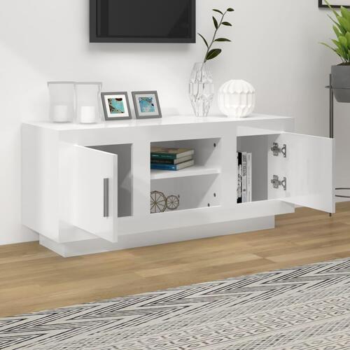 Tv-bord 102x35x45 cm konstrueret træ hvid højglans