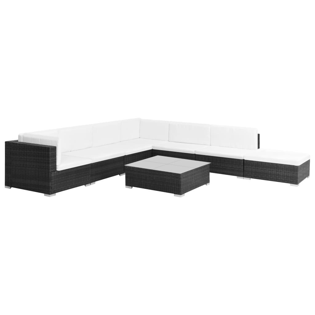 Haveloungesæt 8 dele med hynder polyrattan sort