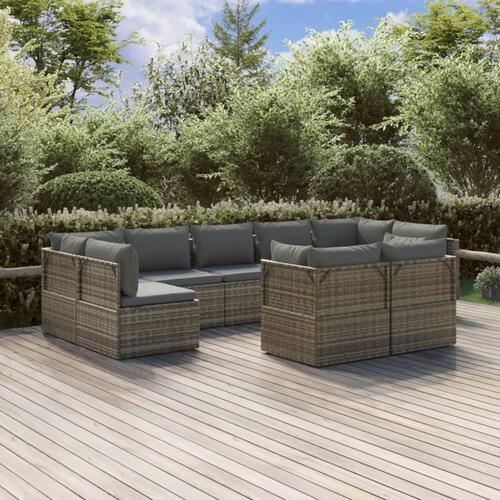 Loungesæt til haven 9 dele med hynder polyrattan grå