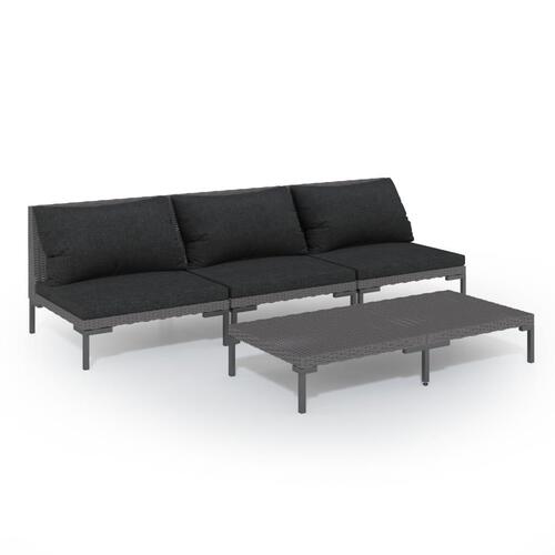 Loungesæt til haven 4 dele med hynder polyrattan mørkegrå