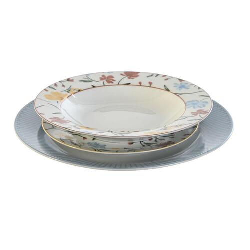 Spisestel Blå Hvid Porcelæn Floral 18 Dele 27 x 27 x 3 cm