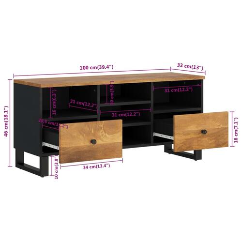 Tv-bord 100x33x46 cm massivt mangotræ og konstrueret træ