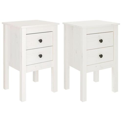 Sengeborde 2 stk. 40x35x61,5 cm massivt fyrretræ hvid