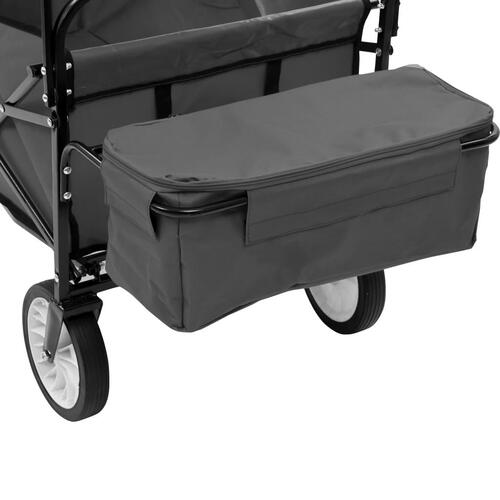 Foldbar havevogn med tag stål grå