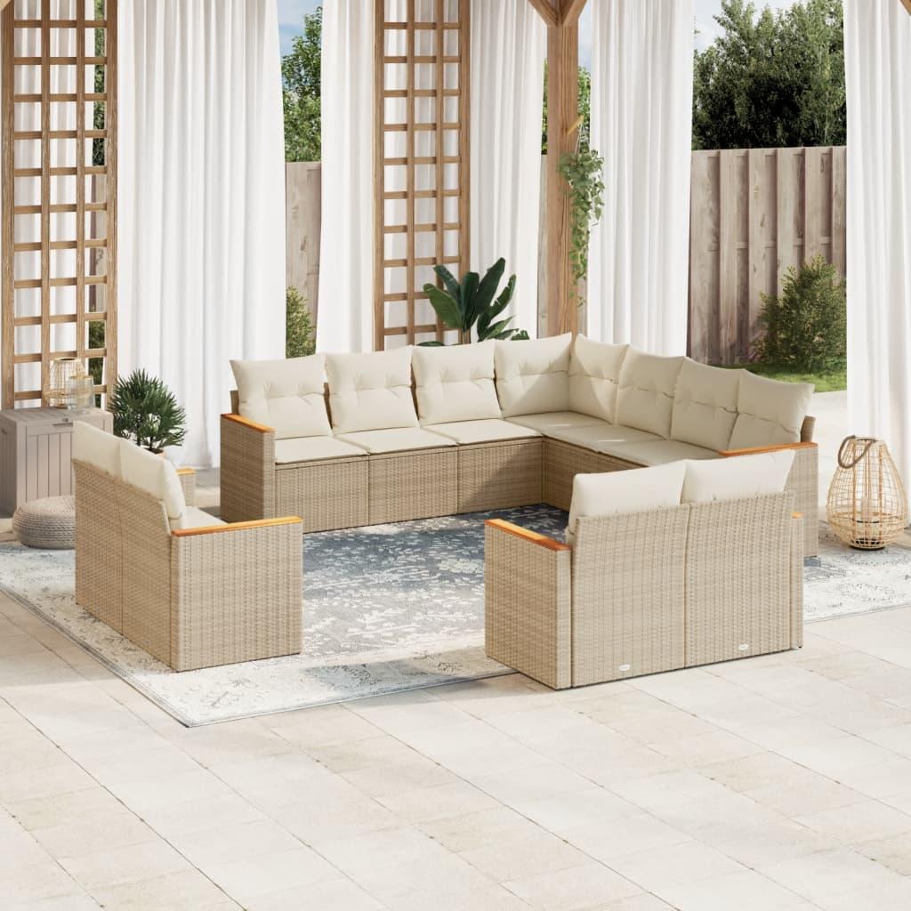Sofasæt til haven 11 dele med hynder polyrattan beige