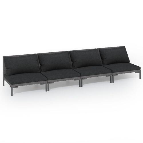 Loungesæt til haven 4 dele med hynder polyrattan mørkegrå