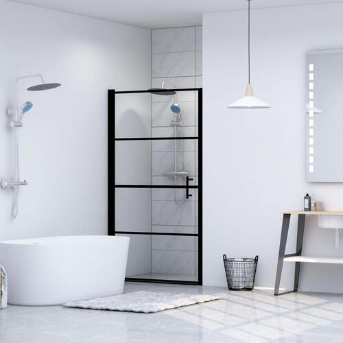 Brusedør 91 x 195 cm hærdet glas sort