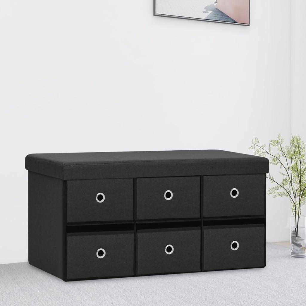 Foldbar opbevaringsbænk 76x38x38 cm kunstlærred sort