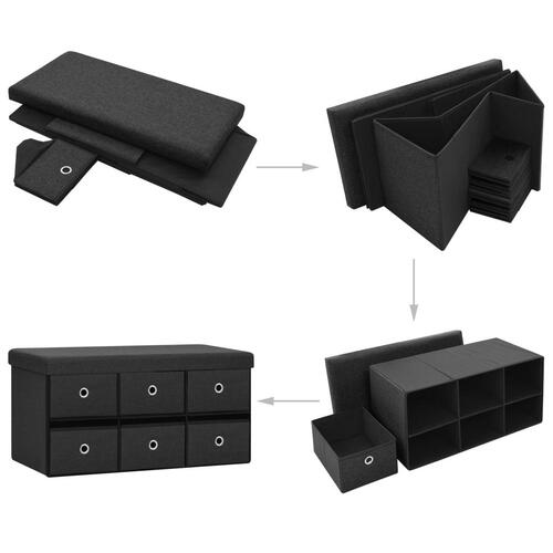 Foldbar opbevaringsbænk 76x38x38 cm kunstlærred sort