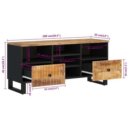 Tv-bord 100x33x46 cm massivt mangotræ og konstrueret træ