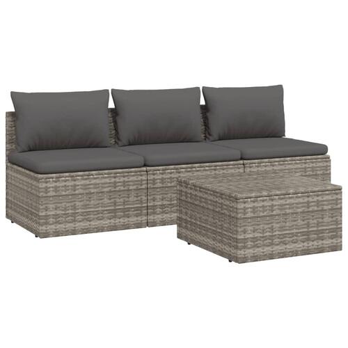 Loungesæt til haven 4 dele med hynder polyrattan grå