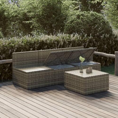 Loungesæt til haven 4 dele med hynder polyrattan grå
