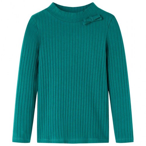 Langærmet T-shirt til børn ribstrikket str. 116 - mørkegrøn