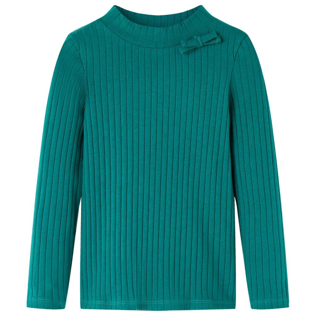 Ribstrikket langærmet T-shirt til børn - mørkegrøn, str. 116 billede