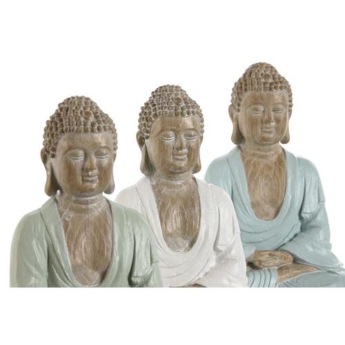 Dekorativ figur Home ESPRIT Hvid Grøn Turkisblå Buddha Orientalsk 14 x 10,5 x 18,5 cm (3 enheder)