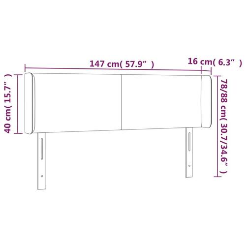 Sengegavl med LED-lys 147x16x78/88 cm fløjl lysegrå