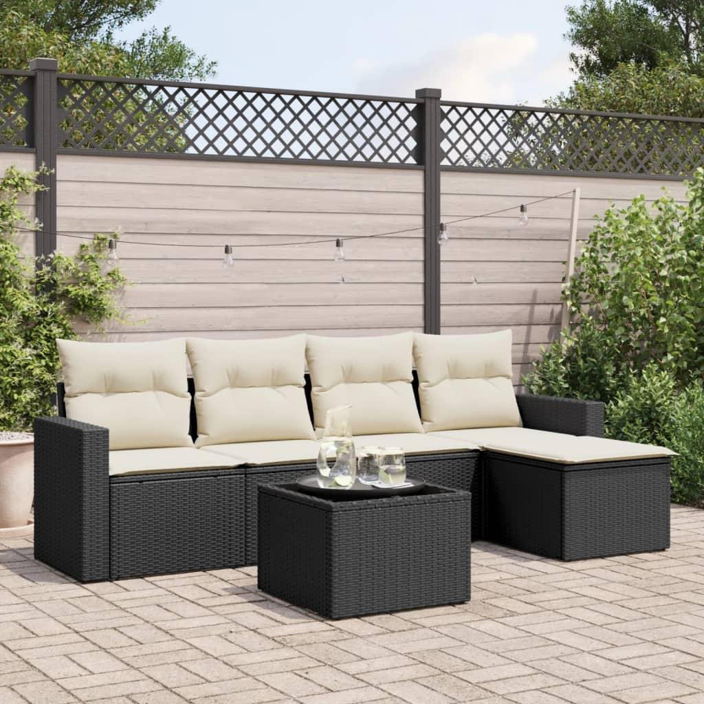 Sofasæt til haven 6 dele med hynder polyrattan sort