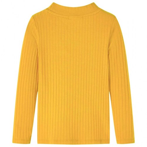 Langærmet T-shirt til børn str. 140 ribstrikket okkergul