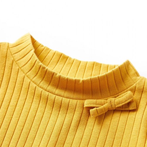 Langærmet T-shirt til børn str. 140 ribstrikket okkergul