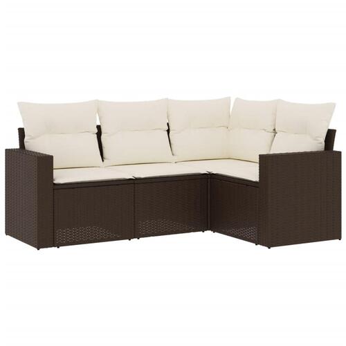 Sofasæt til haven 4 dele med hynder polyrattan brun