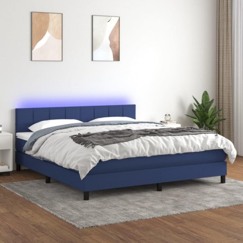 Kontinentalseng med LED-lys 160×200 cm - stof, blå