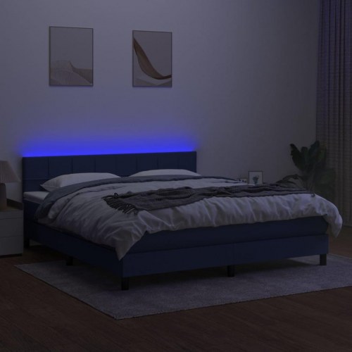 Kontinentalseng med LED-lys 160×200 cm - stof, blå