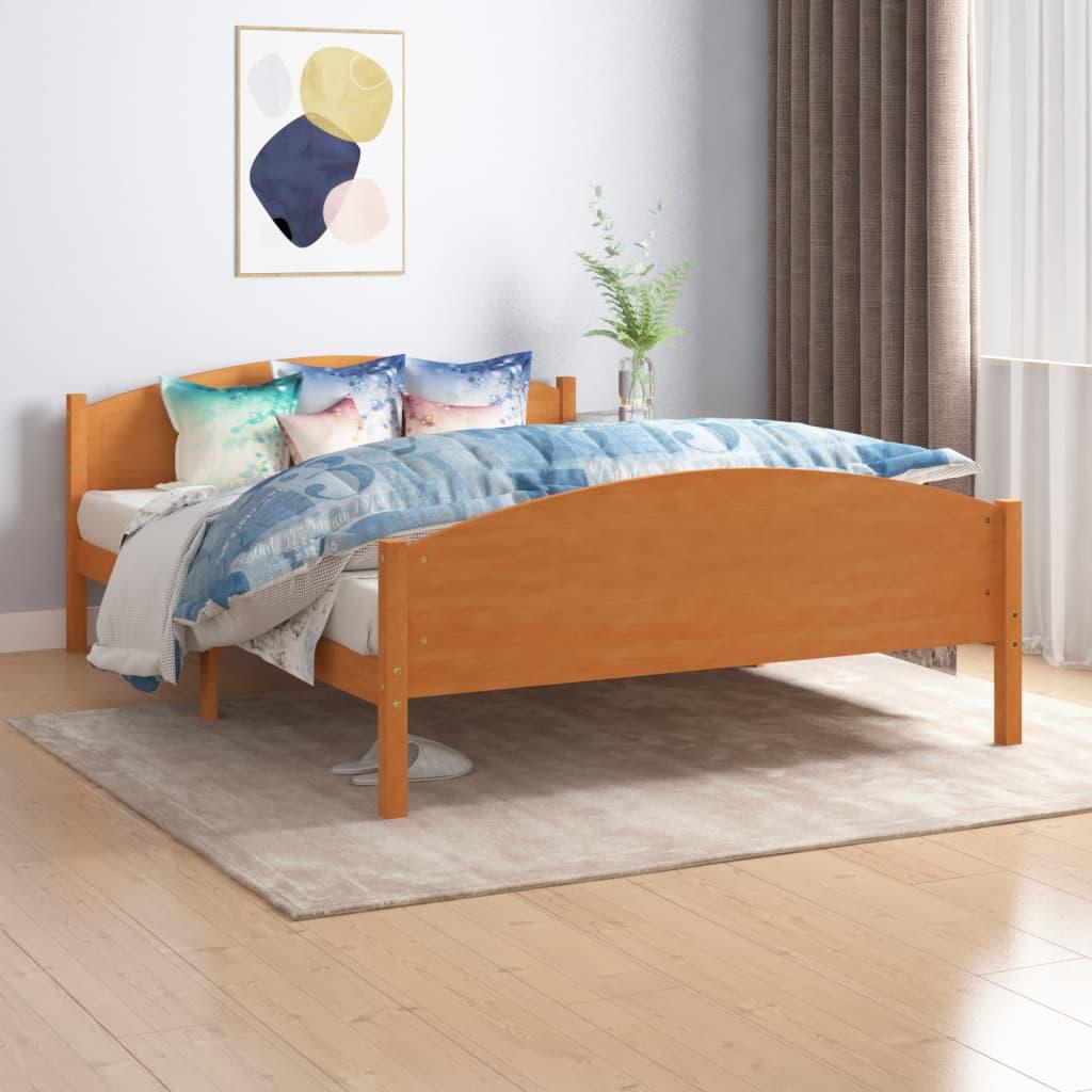 Sengestel 160x200 cm massivt fyrretræ gyldenbrun