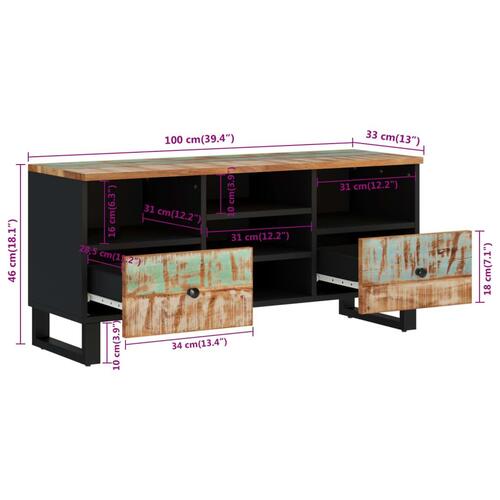 Tv-bord 100x33x46 cm massivt genbrugstræ og konstrueret træ