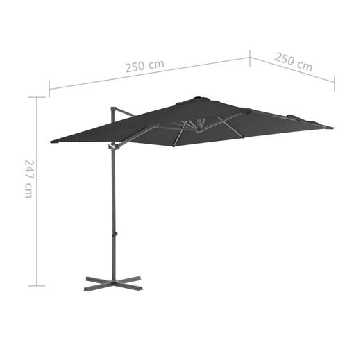 Hængeparasol med stålstang 250 x 250 cm antracitgrå
