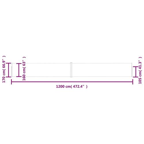 Sammenrullelig sidemarkise til terrassen 170x1200 cm antracit