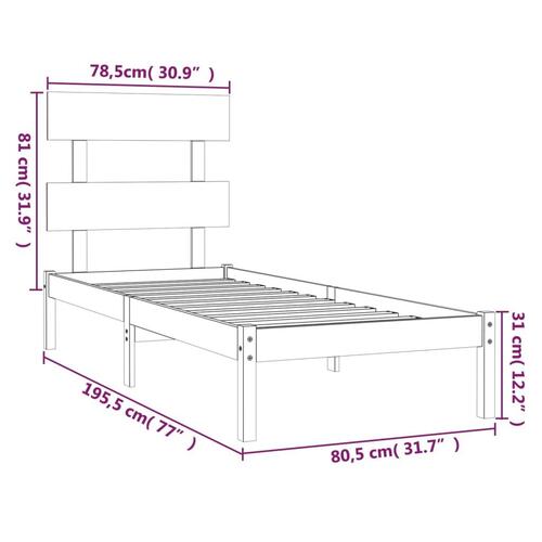 Sengeramme 75x190 cm massivt træ