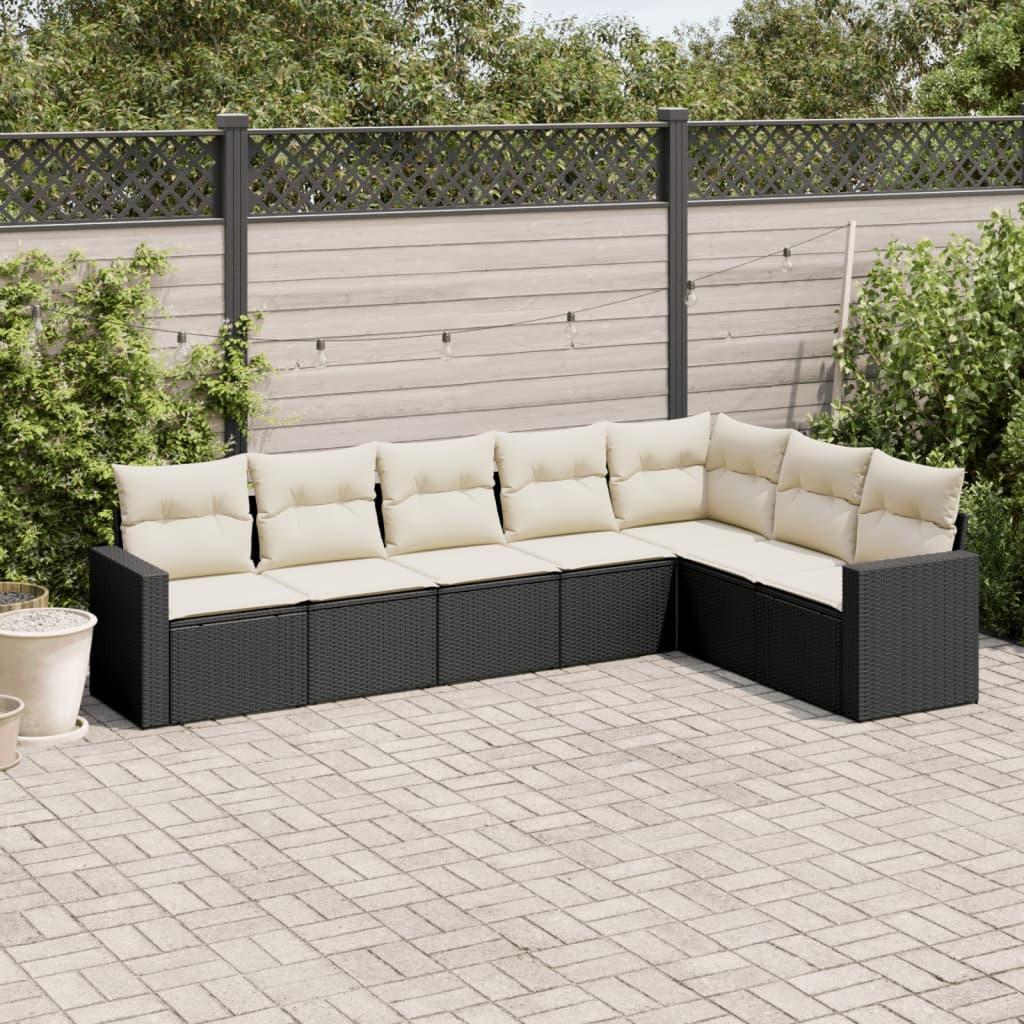 Sofasæt til haven 7 dele med hynder polyrattan sort billede