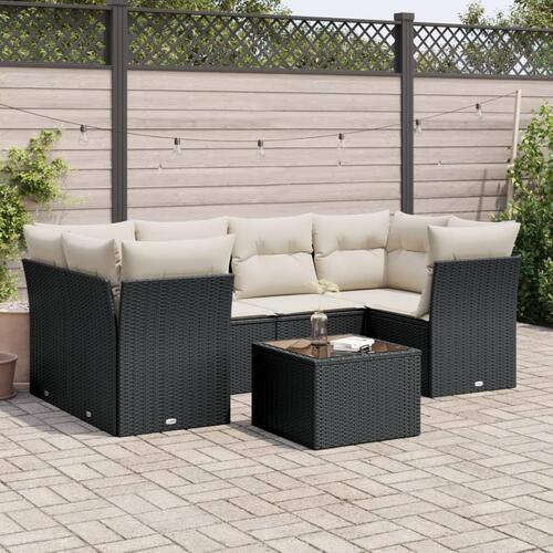 Sofasæt til haven 7 dele med hynder polyrattan sort