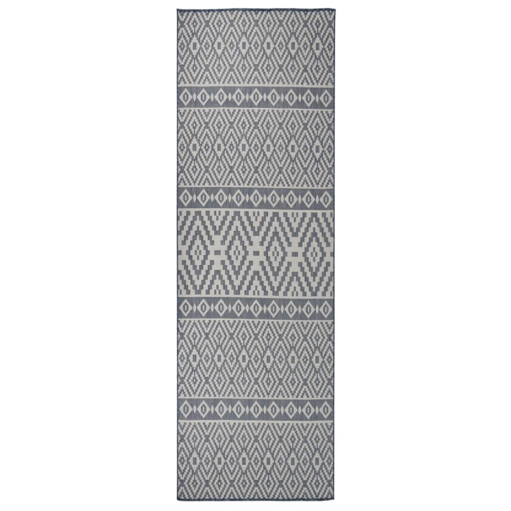 Fladvævet udendørstæppe 80x250 cm stribet blå