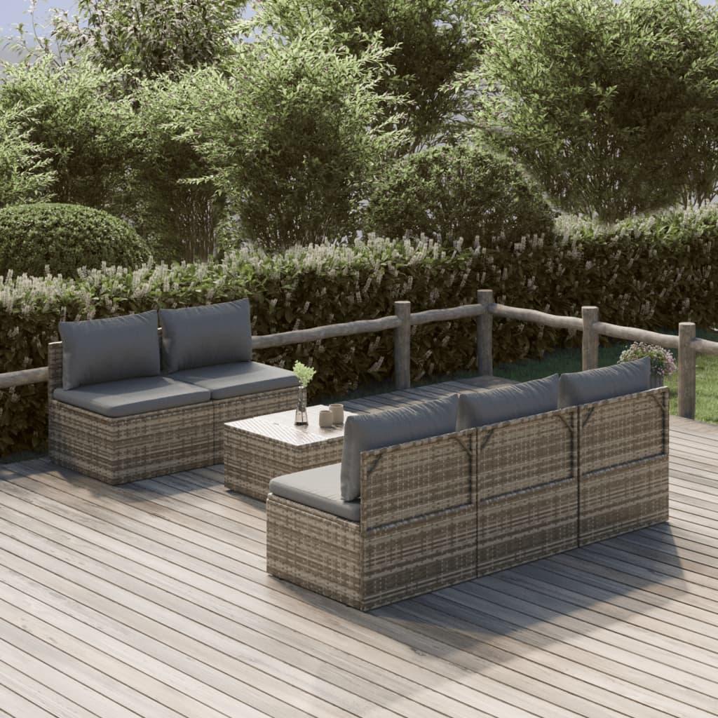 Loungesæt til haven 6 dele med hynder polyrattan grå