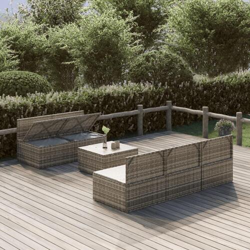 Loungesæt til haven 6 dele med hynder polyrattan grå