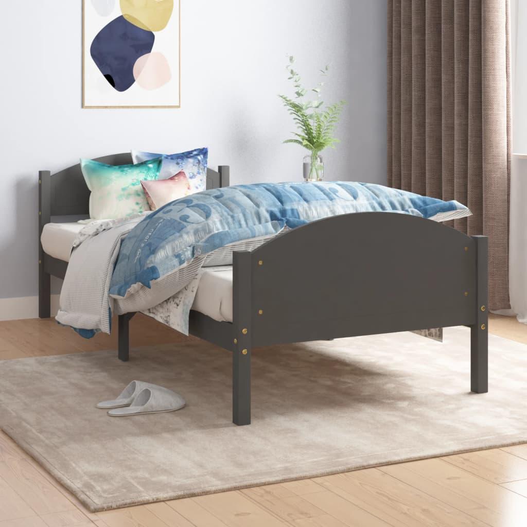 Sengestel 90x200 cm massivt fyrretræ mørkegrå
