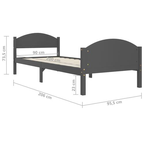 Sengestel 90x200 cm massivt fyrretræ mørkegrå