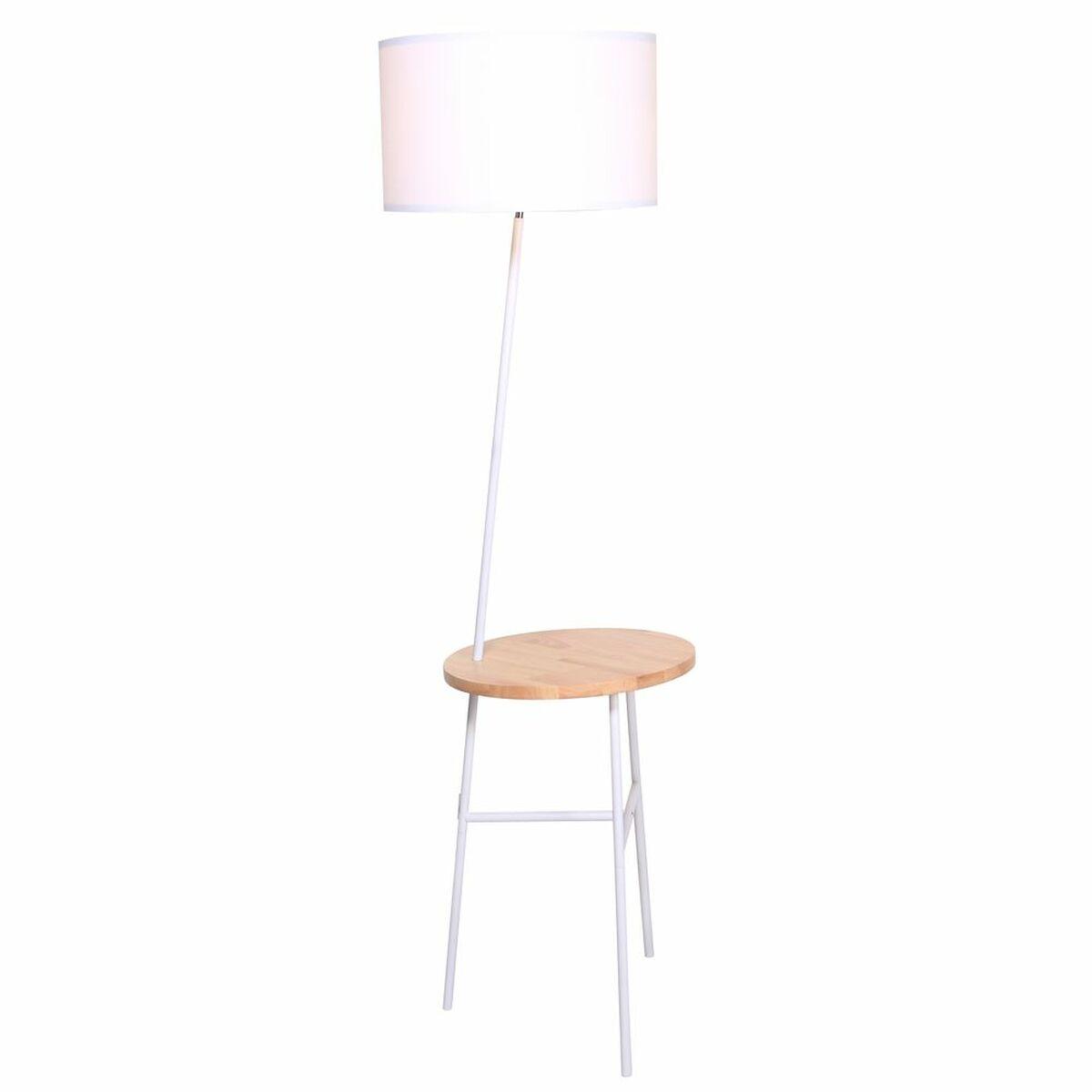 Gulvlampe - hvid/brun i metal, polyester og fyrretræ (40 × 65 × 152 cm)