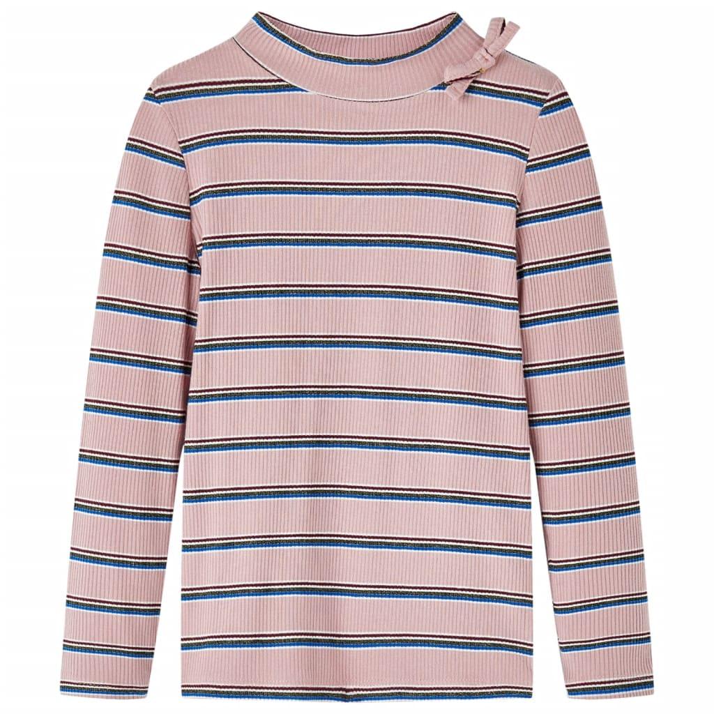 Langærmet rib T-shirt til børn str. 140 - lyserød, stribet billede