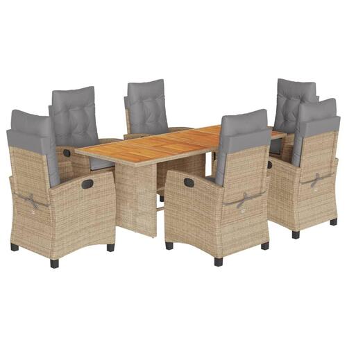 Spisebordssæt til haven 7 dele med hynder polyrattan beige