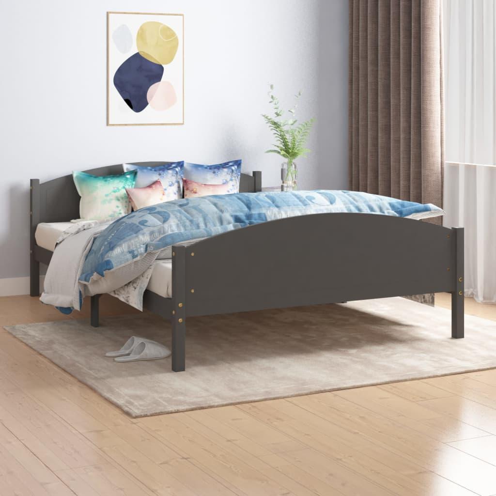 Sengestel 140x200 cm massivt fyrretræ mørkegrå