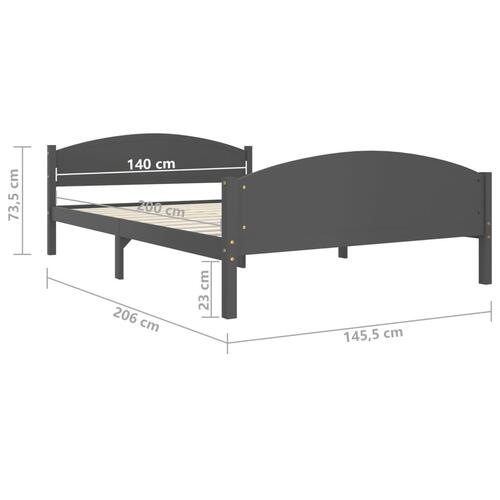 Sengestel 140x200 cm massivt fyrretræ mørkegrå