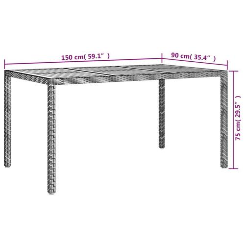 Havebord 150x90x75 cm polyrattan og akacietræ grå
