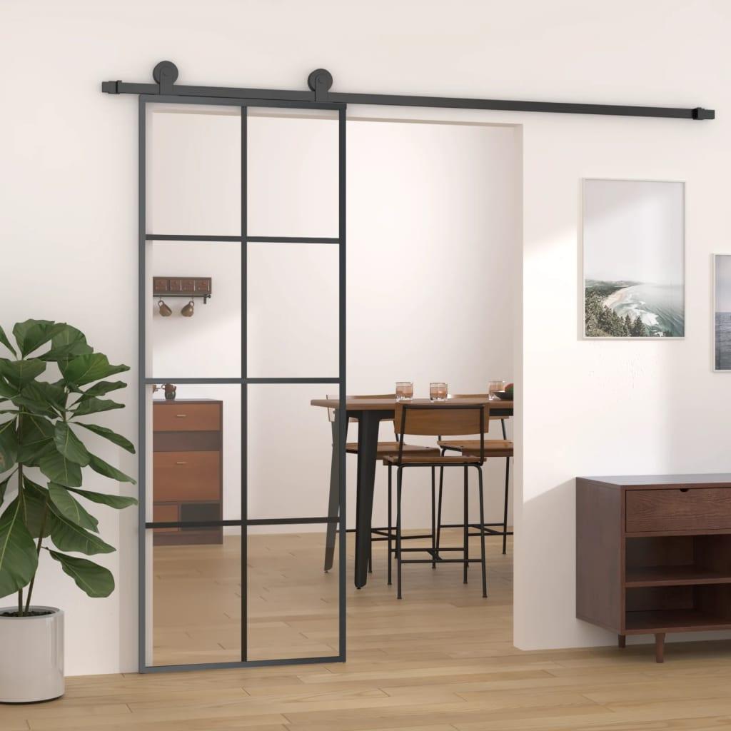 Skydedør 76x205 cm sikkerhedsglas og aluminium sort