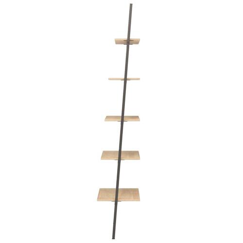 Stigereol med 5 hylder 64x34x185,5 cm lysebrun og sort