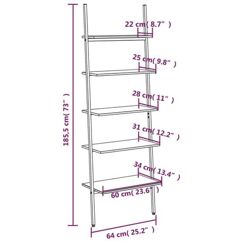 Stigereol med 5 hylder 64x34x185,5 cm lysebrun og sort